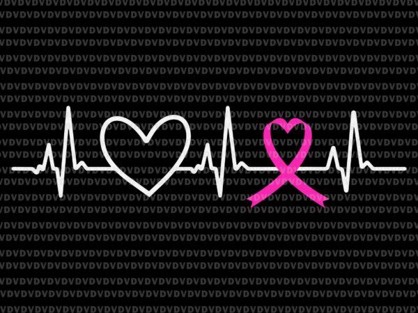 Ribbon heartbeat svg, breast cancer awareness month pink svg, breast cancer awareness svg, pink ripon svg t shirt design online