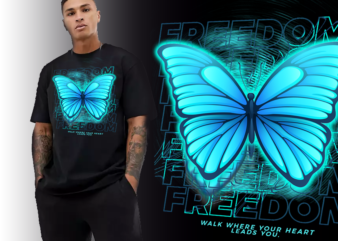 freedom glowing butterfly , fly where your heart lead you. URBAN OUTFITTERS,STREETWEAR OUTFIT style, fashion outfit t shirt graphic design