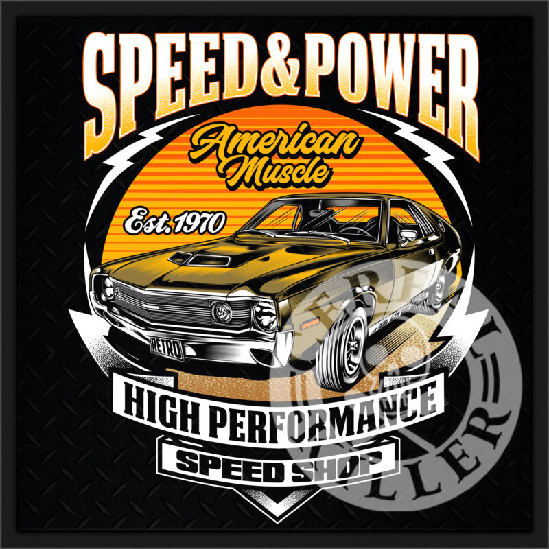 SPEED & POWER AMERICAN MUSCLE CAR ILLUSTRATION
