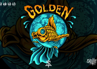 Golden Fish Illustration t shirt design template