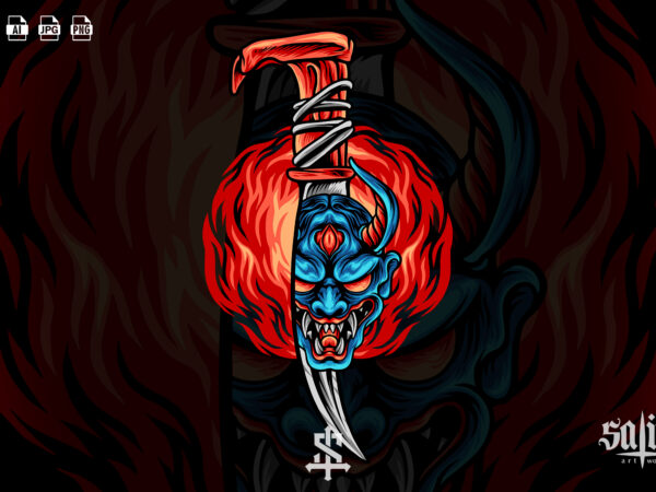 Devil mask on knife t shirt vector illustration