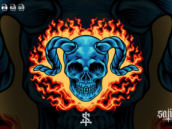 Devil skull head on fire t shirt vector illustration