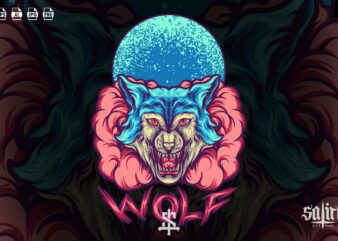 Wolf Animal With Smoke t shirt design for sale