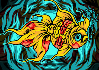 Golden Fish Illustration t shirt design template
