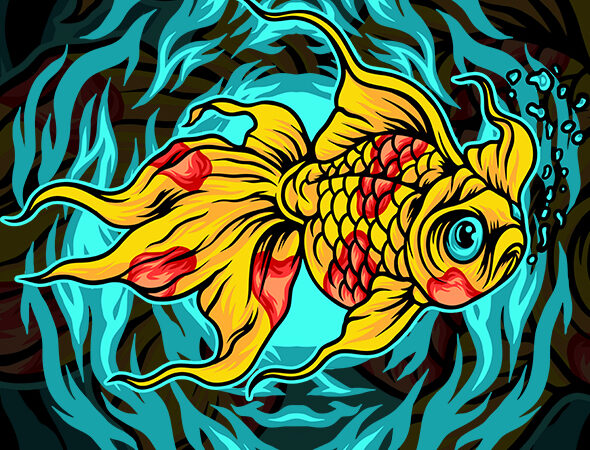 Golden fish illustration t shirt design template