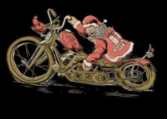 Santa claus riding classic motorcycle