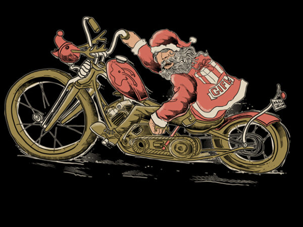 Santa claus riding classic motorcycle t shirt template vector