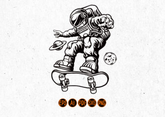 Spaceman Playing Skateboard Silhouette