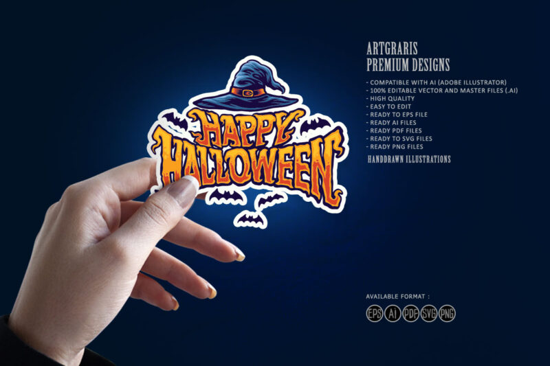 Happy halloween witch hat typography