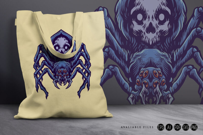 t-shirt vector Halloween Black Angry Spider Skull