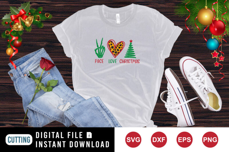 Pace love Christmas t-shirt, Christmas Skelton hand shirt, Christmas heart shirt, Christmas brush tree shirt template