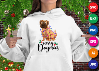 Merry dogmas, Christmas dog hoodie print template t shirt designs for sale