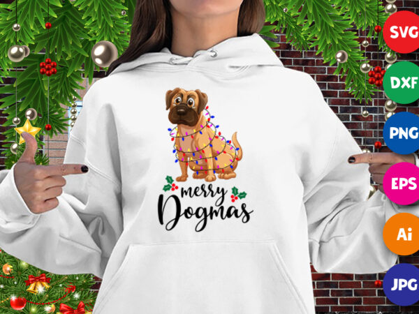 Merry dogmas, christmas dog hoodie print template t shirt designs for sale