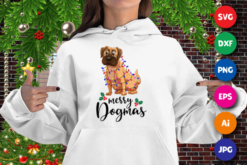 Merry dogmas, Christmas dog hoodie print template