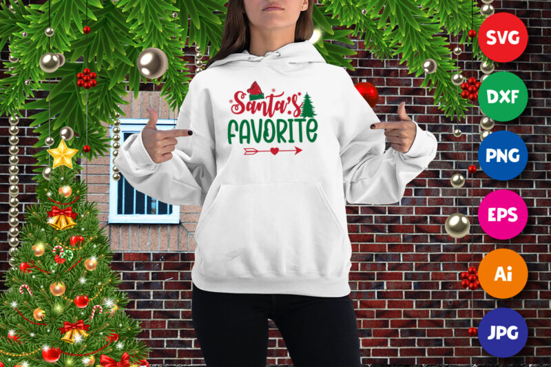 Santa’s favorite t-shirt, Santa hat sweatshirt, Christmas tree shirt print template