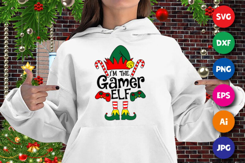 I’m The Gamer Elf, Design For Gamers Hoodie, gamer elf, Santa hat hoodie, hoodie for gamer