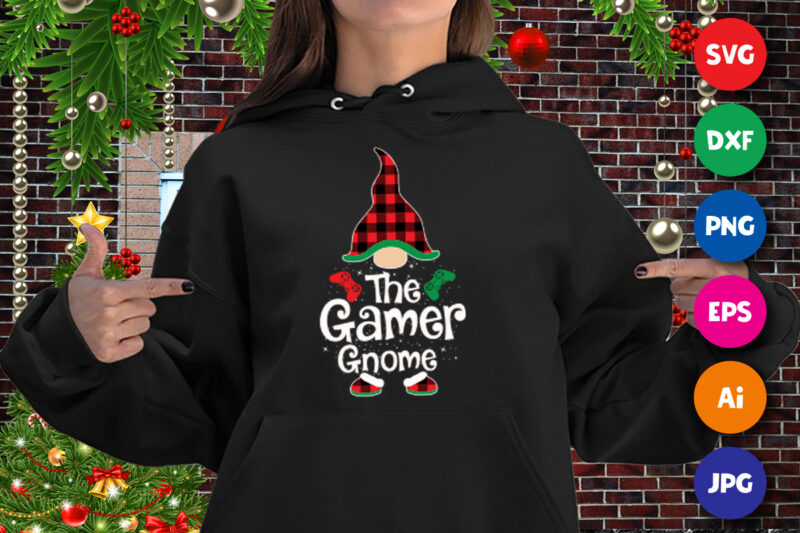 The Gamer gnome Shirt, Plaid Hat Shirt, Christmas Santa hat, gamer gnome shirt print template