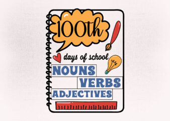 100th days of school nouns verbs adjectives SVG Parts of speech, Grammar Chart, Classroom Poster, Educational poster, printable files t-shirt design