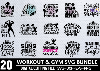 Workout SVG Bundle,Gym Quotes Svg, Fitness Svg, Workout Shirt Design, Cut File for Cricut, Silhouette
