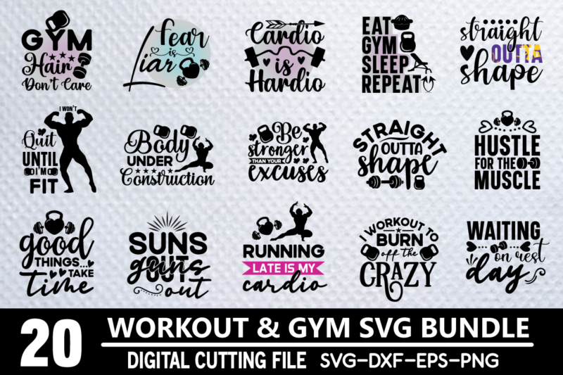 Workout SVG Bundle,Gym Quotes Svg, Fitness Svg, Workout Shirt Design, Cut File for Cricut, Silhouette