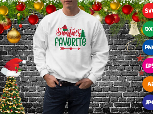 Santa’s favorite t-shirt, santa hat sweatshirt, christmas tree shirt print template