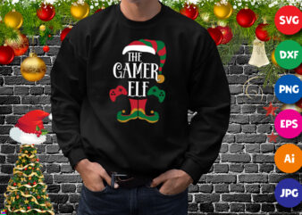 The gamer elf, Christmas elf shirt print template t shirt designs for sale