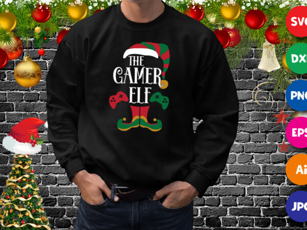 The gamer elf, Christmas elf shirt print template t shirt designs for sale