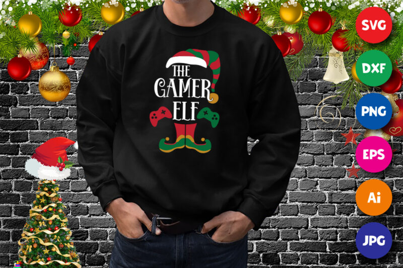 The gamer elf, Christmas elf shirt print template