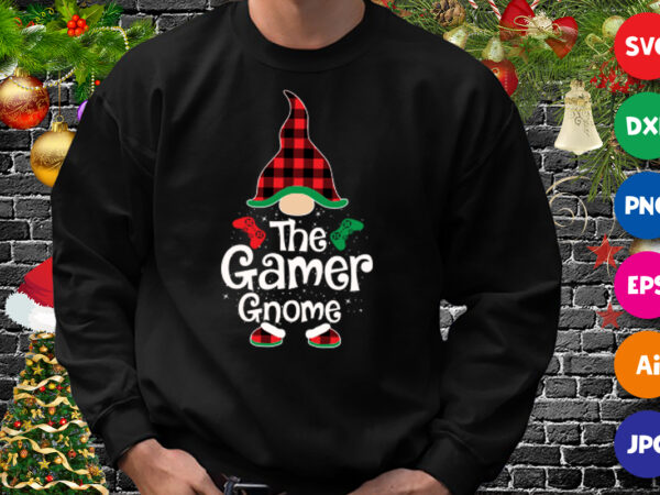 The gamer gnome shirt, plaid hat shirt, christmas santa hat, gamer gnome shirt print template