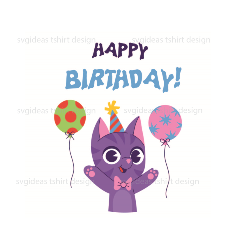 Birthday Gift, Happy Birthday Cute Purple Cat Silhouette SVG Diy Crafts Svg Files For Cricut, Silhouette Sublimation Files