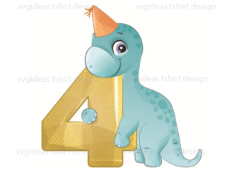 Birthday Gift, 4th Birthday Cute Trex Silhouette SVG Diy Crafts Svg Files For Cricut, Silhouette Sublimation Files t shirt template