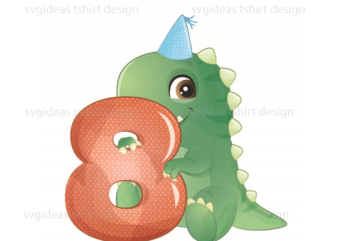 Birthday Gift, 8th Birthday Cute Trex Silhouette SVG Diy Crafts Svg Files For Cricut, Silhouette Sublimation Files