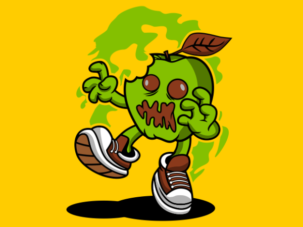 Apple zombie cartoon t shirt vector Apple zombie cartoon t shirt vector