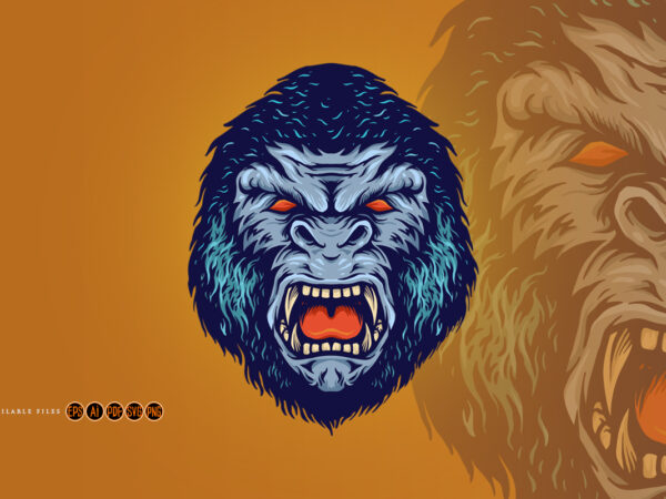 Angry gorilla head king kong roar t shirt vector