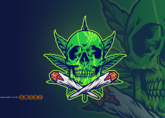 Green Skull Marijuana Joint Smoke t shirt design template