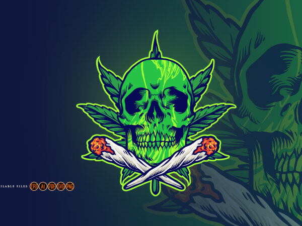 Green skull marijuana joint smoke t shirt design template