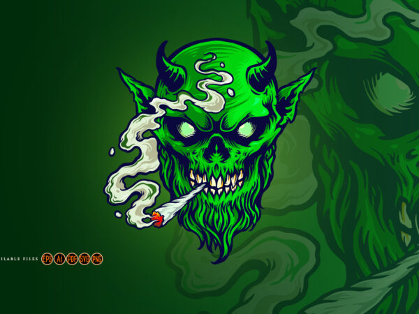 Angry devil marijuana smoke illustrations t shirt vector