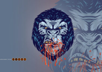 Gorilla angry with blood in the mouth t shirt design template