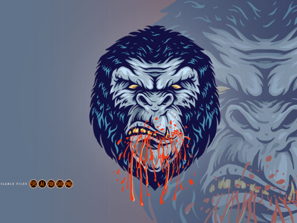 Gorilla angry with blood in the mouth t shirt design template