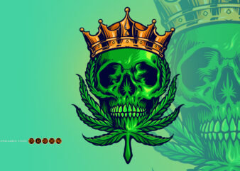Cannabis King Skull Mascot kush Leaves Logo t shirt vector file