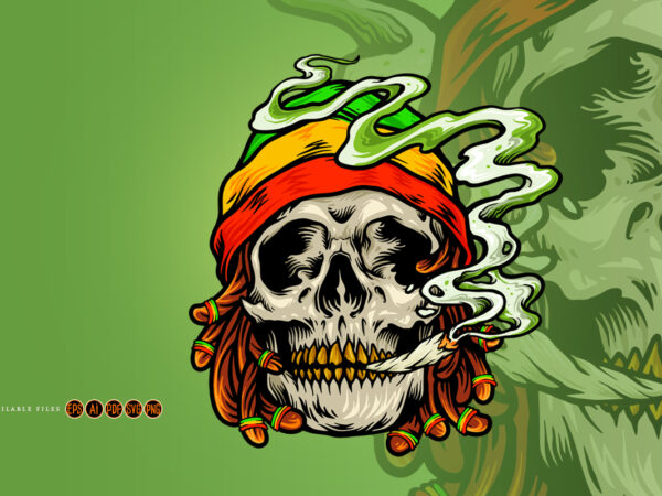 Weed skull smoke cannabis jamaican hat t shirt design for sale