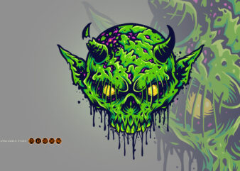 Zombie Skull Head Green Devil t shirt graphic design
