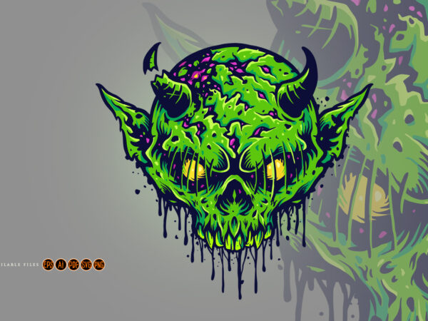 Zombie skull head green devil t shirt graphic design