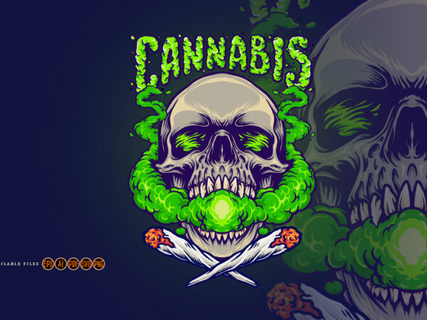 Skull head cannabis clouds smoking marijuana t shirt template vector