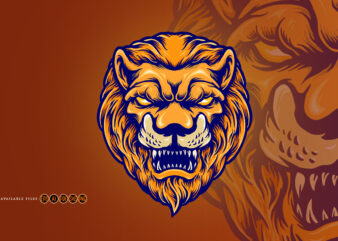 Angry Lion Head Face Mascot Logo Isolated