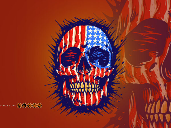American flag skull gold dental t shirt vector