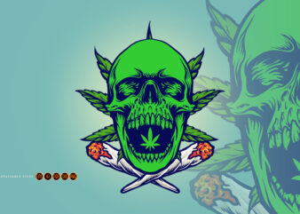 Stoner Cannabis Skull Smoke Cigarette t shirt template vector