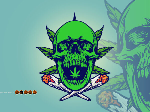 Stoner cannabis skull smoke cigarette t shirt template vector