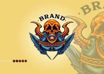 Helmet Skull horn Logo Illustrations graphic t shirt