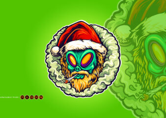 Alien Hat Santa Weed Smoking Illustrations